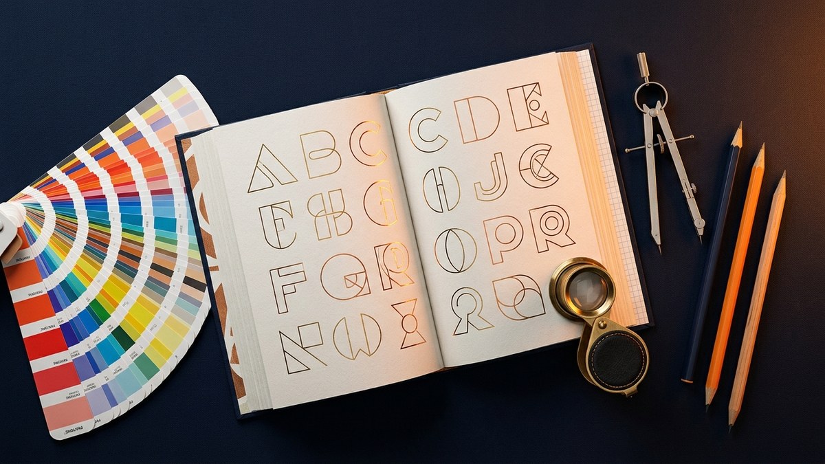 Outils du designer pour choisir une typographie - éventail Pantone et spécimen